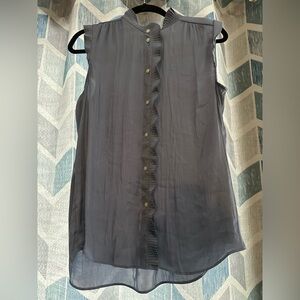 Banana Republic Tall M Chiffon Ruffle Pleated Sleeveless Blouse RN54023 GreyBlue